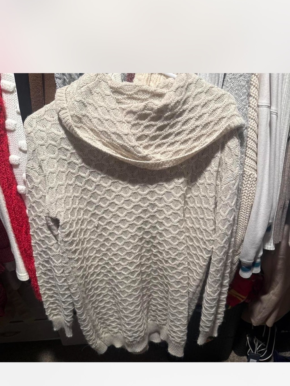 Cream Cable Knit Cowl Neck Women's Sweatert DRESS